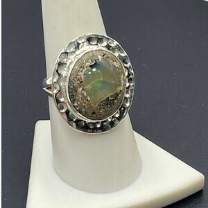Sterling Silver Bezel Set Cabochon‎ Boulder Opal Ring Size 8.75